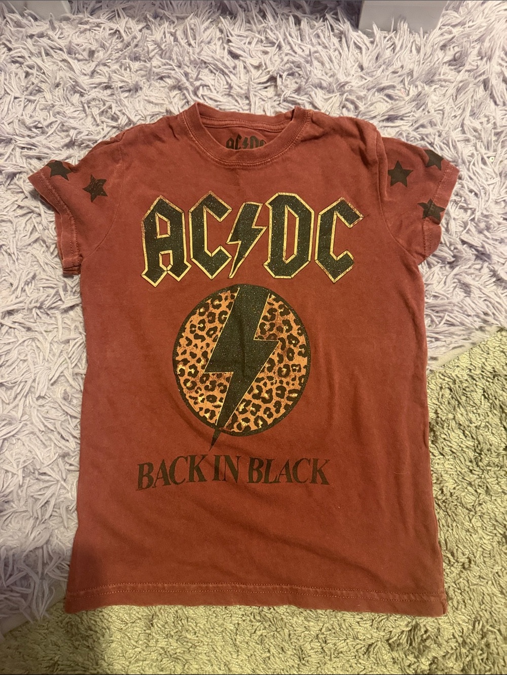AC/DC Kids Rust Red Graphic Tee with Black & Gold Print